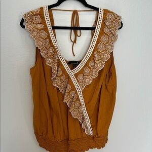 Broadway 38 Golden Yellow Embroidered Ruffle Trim Summer Tank Size 3X